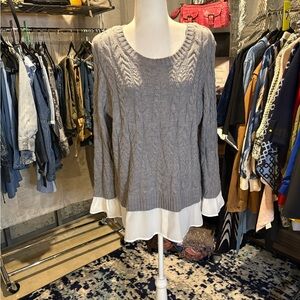 Elle Gray Cable Knit Sweater with White Layer